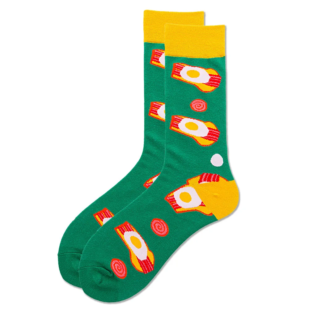 Креативные мужские цветные полосатые носки из чесаного хлопка с героями мультфильмов, подарок на свадьбу, повседневные забавные носки унисекс - Цвет: Egg Bacon