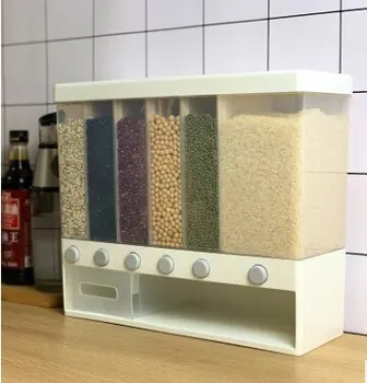 

10KG Wall Mounted Divided Rice and Cereal Dispenser Plastic Cereal Storage Box Moisture Proof Plastic Sealed Kitchen