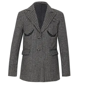 

WOMENGAGA Autumn Winter Hollow Loose Long-sleeve Single Breasted Plaid Top Casual Korean Fashion Female Woolen Coat B514