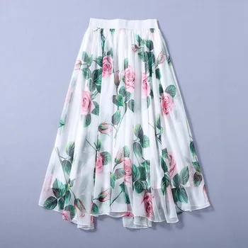 

New European and American women's dresses for spring 2020 Rose print fashion irregular pleated skirt