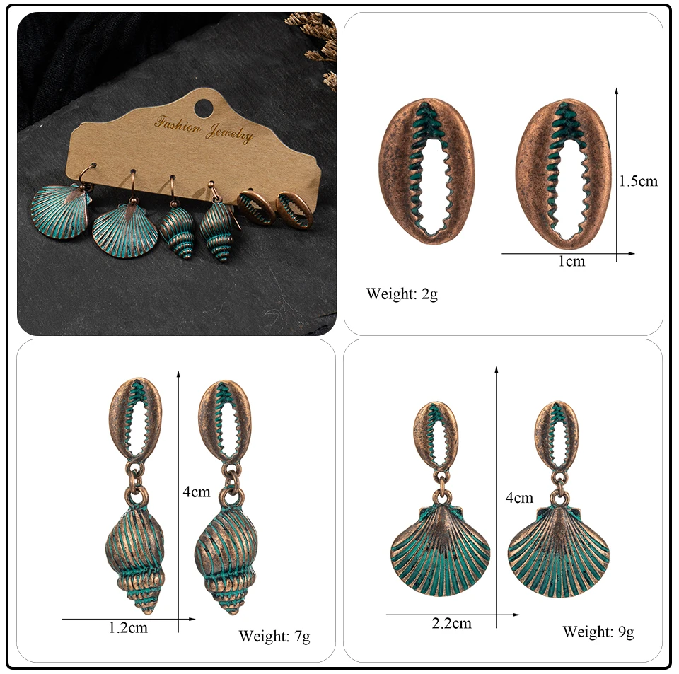 Bohemia Sea Shells Drop Earrings for Women Sets Vintage Ethnic Big Round Stones Wooden Tassel Fringe Earring Women's Set Jewelry (11)