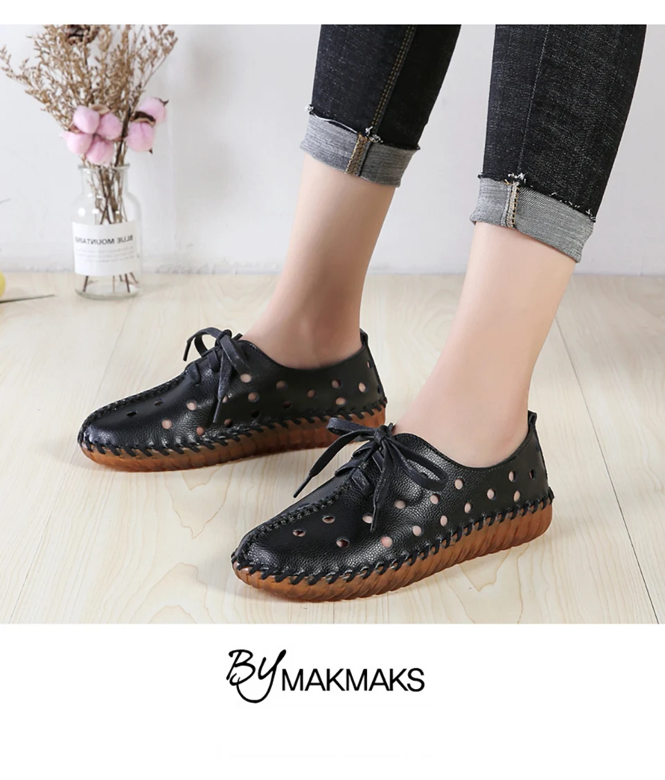 EOFK النساء الشقق أحذية من الجلد الحقيقي امرأة الأخفاف مريحة الدانتيل متابعة اليدوية الأبيض الصيف أحذية الباليه السيدات