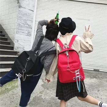 

Version of Campus College Style Bow Tie Ribbon Schoolbag Personality Iron Ring Girlfriends Lovely Backpack Girl