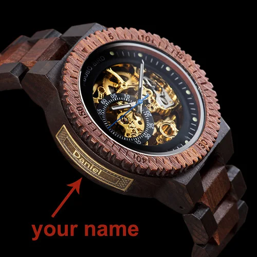 R05-2-CUSTOMIZED Relogio Masculino BOBO BIRD механические часы мужские деревянные наручные часы Автоматические Индивидуальные имя бесплатно для папы деревянная подарочная коробка - Color: R05-2-CUSTOMIZED