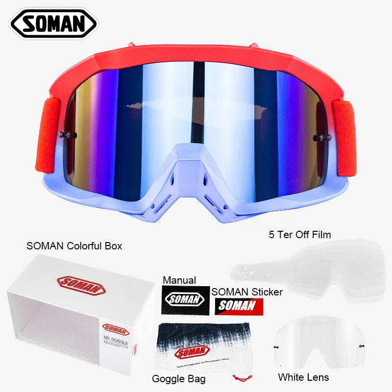 Очки для мотокросса, мотоциклетные очки, Мото очки для велосипеда Gafas MX Gozluk Off Road Olulos Dirt Bike Okulary очки для квадроцикла SOMAN SM16 - Цвет: Blue Red-group