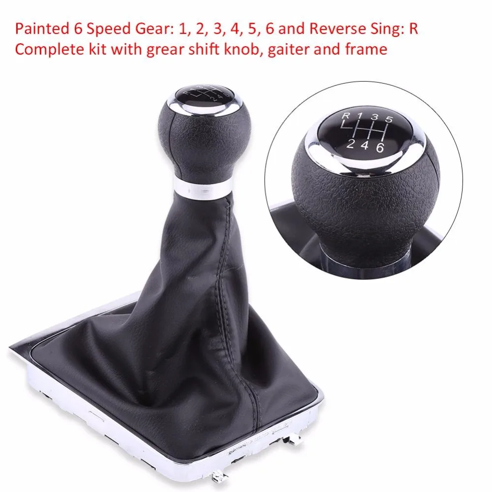 Fydun Shift Knob 6 Speed Car Gear Shift Knob Stick with Boot Cover Kit for Passat B6 2005-2012