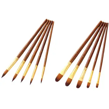 

Nylon Hair Oil Paint Brush Pen Set Wooden Handle Watercolor Acrylic Painting Art Brushes 5Pcs Tip & 5Pcs Tongue