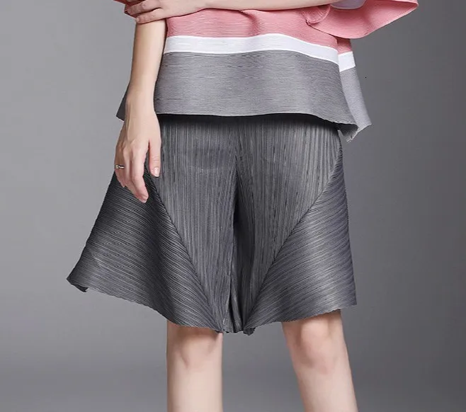 gray shorts TVVOVVIN Весенняя новая плиссированная футболка с расклешенными рукавами модная женская Свободная одежда высокого качества Vestido V478 - Цвет: gray shorts