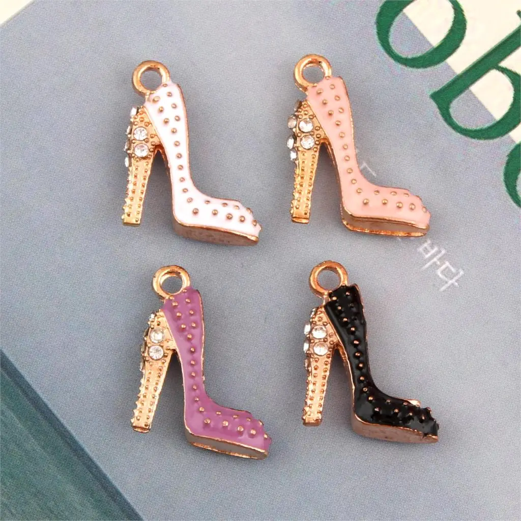 10Pcs Enamels High Heels Charms Making Women Shoe Pendant Necklaces