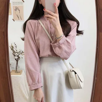 

o-neck plaid blouse office shirt blusas mujer de moda 2019 lantern long sleeve women shirts clothes womens tops and blouses