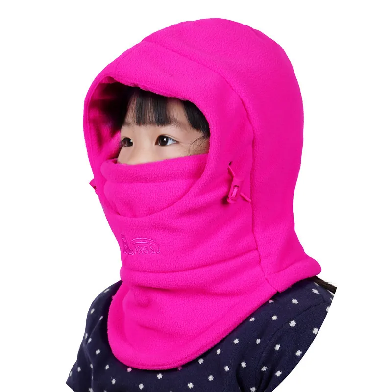 light rose red Детский полукомбинезон, Двойная Толстая теплая шапка для холодной зимы, Детская школьная ветрозащитная накидка, головной убор, осенне-зимняя детская шапка - Цвет: light rose red