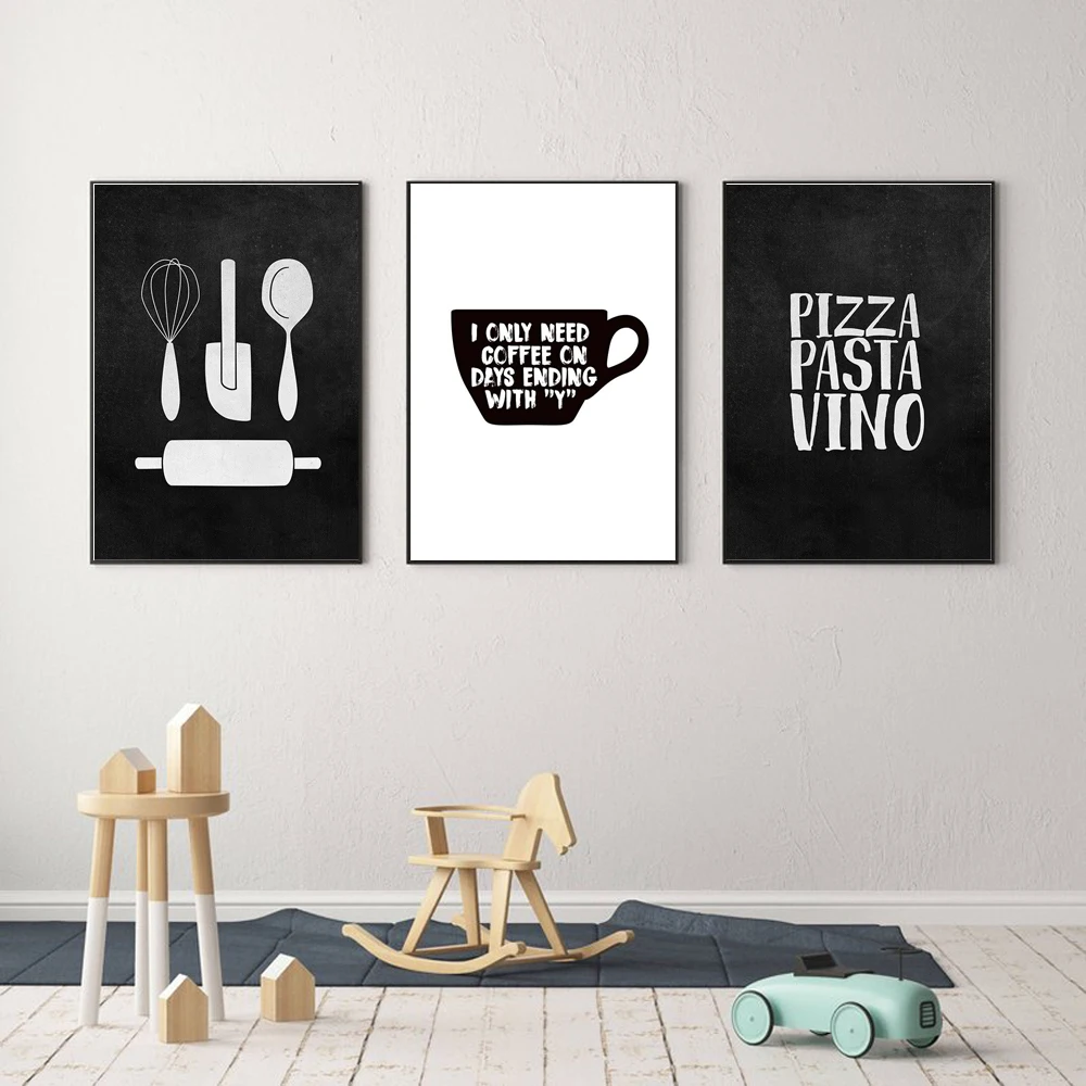 Restaurant-Wall-Decor-Black-White-Posters-Pizza-Pasta-Kitchenware-Canvas-Painting-Print-Wall-Art-PictureFor-Unique