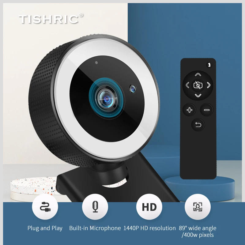 Review TISHRIC H200 HD Webcam 1080p Web Camera For Computer With Remote Control And LED Fill Light Webcam For Live Broadcast