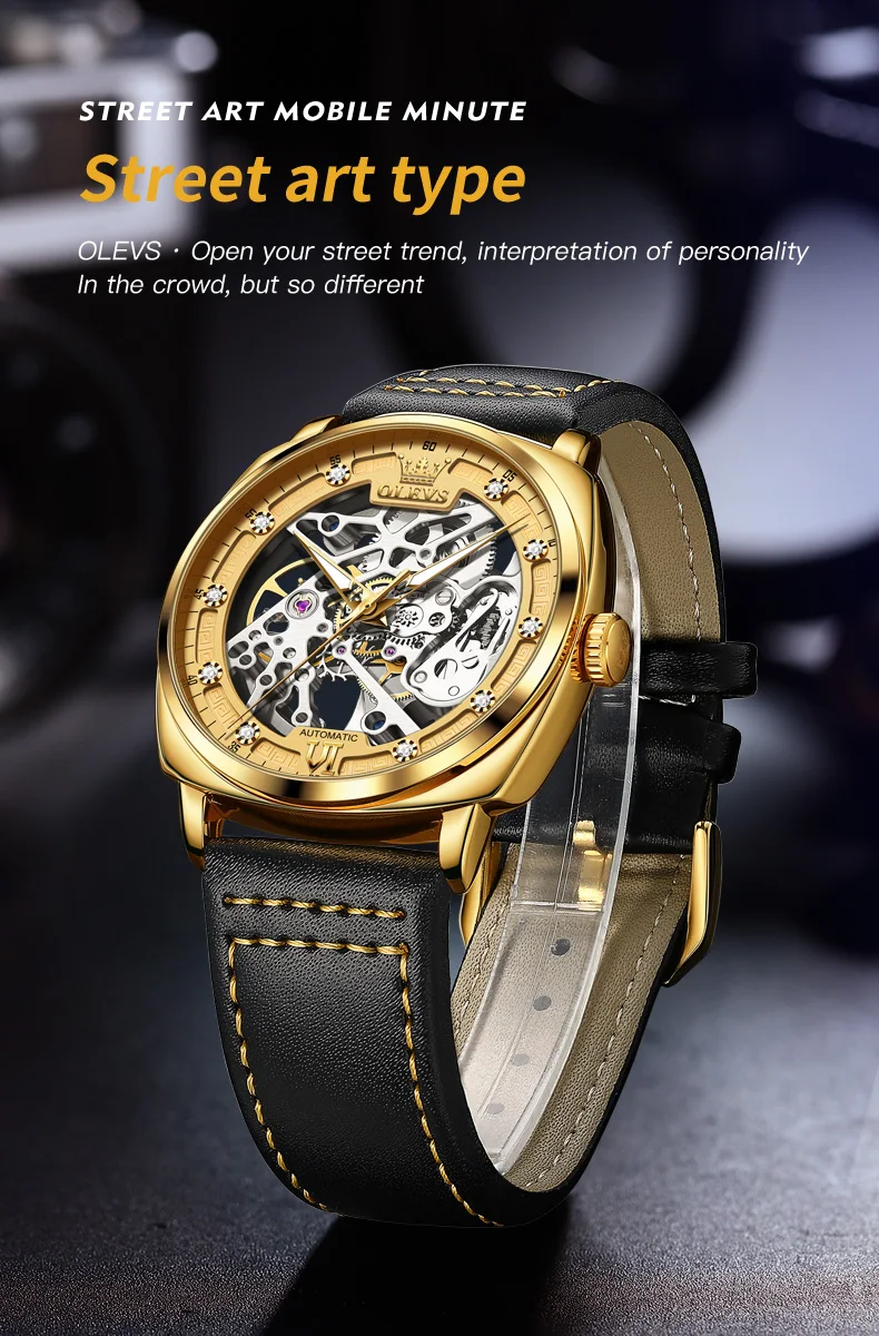 OLEVS Men's Watches Automatic Mechanical Men Watch Noctilucent Skeleton Sport Waterproof Watch For Men Relogio Masculino