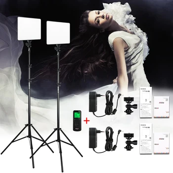 

VILROX 2pcs VL-200T Bi-color Dimmable Wireless remote LED Video Light Panel Lighting Kit + 75" Light Stand for studio shooting