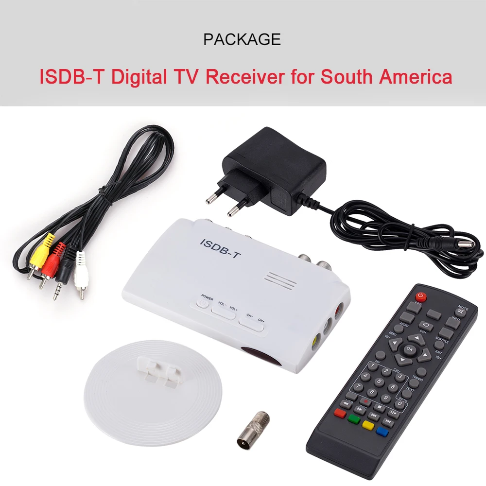 FTA ISDB-T TV Tuner Receiver Digital Terrestrial Set Top Box Full HD 1080P USB Recorder EPG HDMI Out VHF UHF Brazil Peru Antenna