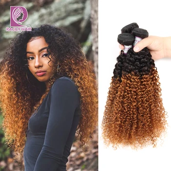 Racily Hair 1/3/4 Pcs Ombre Hair Bundles Brazilian Kinky Curly Hair Weave Bundles Deals Remy T1B/30 Ombre Human Hair Extensions 1