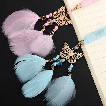 

2020 Cute Feather Butterfly Pendant Pen Gel Pen Girl Student Pens Stationery Kawaii School Supplies Office Gift Random Color