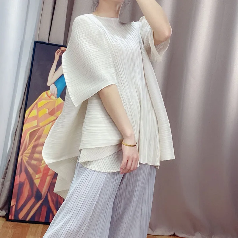 LANMREM 2020 summer asymmetrical pleated tops