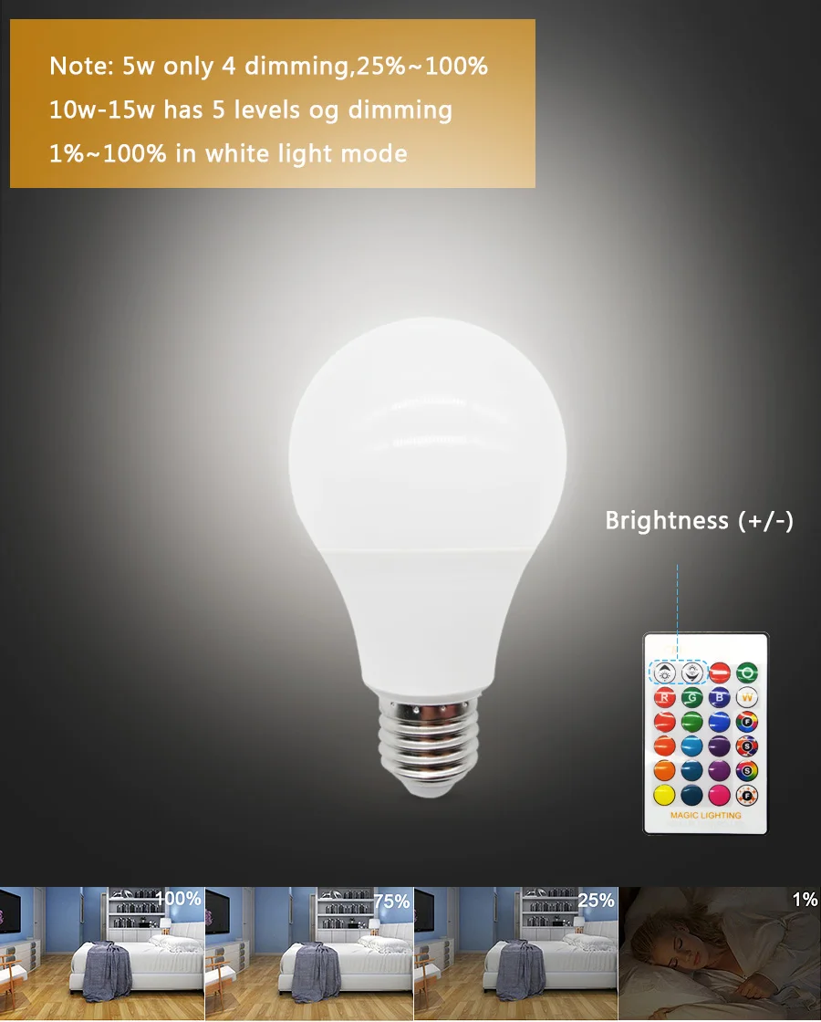 详2-110V 220V E27 RGB LED Bulb Lights 5W 10W 15W RGB Lampada Changeable Colorful RGBW LED Lamp With IR Remote Control+Memory Mode