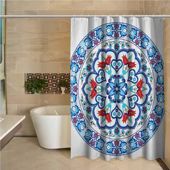 

Antique Waterproof and colorful shower curtain Ottoman Turkish Style Art with Tulip Period Ceramic Floral Elements European