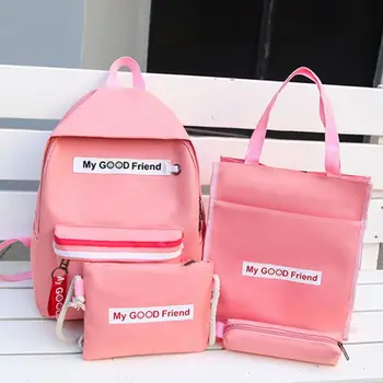 

2020 4pcs Women Canvas Cute Backpacks Casual School Bookbag for Teenage Girls Travel Dayback Ladies Shoulder Bag Set
