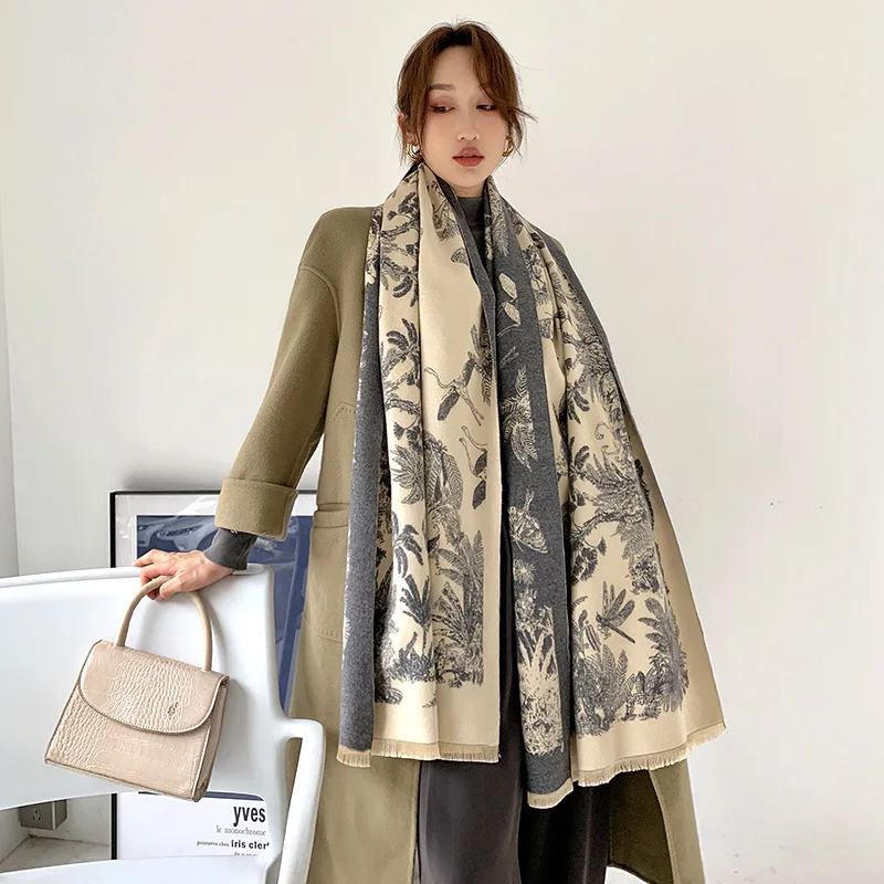 

Women Winter Scarf Unique Plant Animal Design Print Cashmere Female Scarves Warm Pashmina Shawls and Wraps Thick Blanket