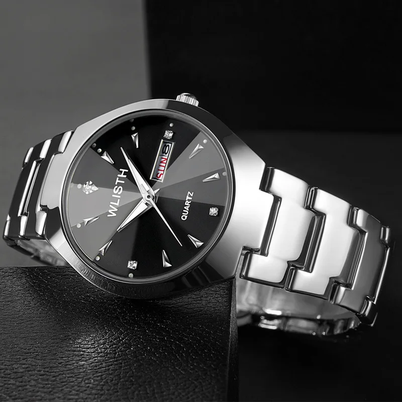 

Couple Watches Gold Wristwatch Mens Tungsten Steel Quartz Watch Double Calendar Luminous Waterproof Fashion Korean Women Gift