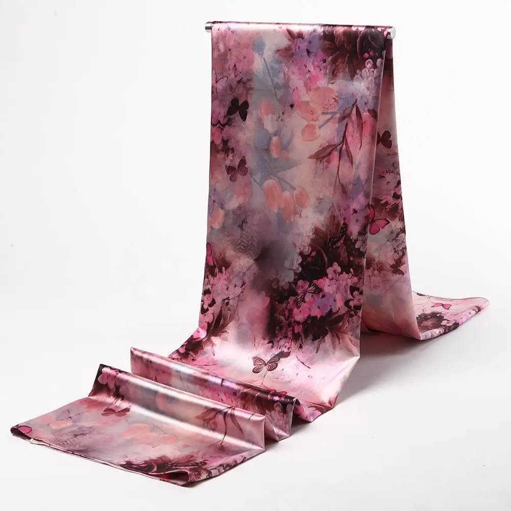 

2020 Silk Neckerchief Women Flower Print Small Real Silk Scarf Bandana Kerchief Natural Silk Headscarf Neck Scarf 170x75cm HG02