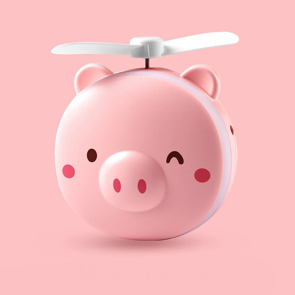 Mini Portable Cartoon Pig USB Rechargeable LED Fill Light Makeup Mirror Fan Mini Size USB Rechargeable Handheld