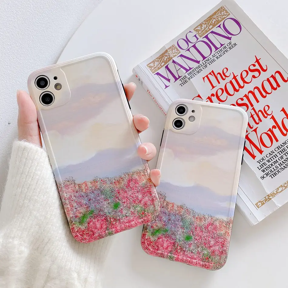 

For iPhone 11 Pro XS Max XR X Fashion Oil Fainting Flower Pattern Phone Case For iPhone SE 8 7 Plus Soft Shockproof Back Cover