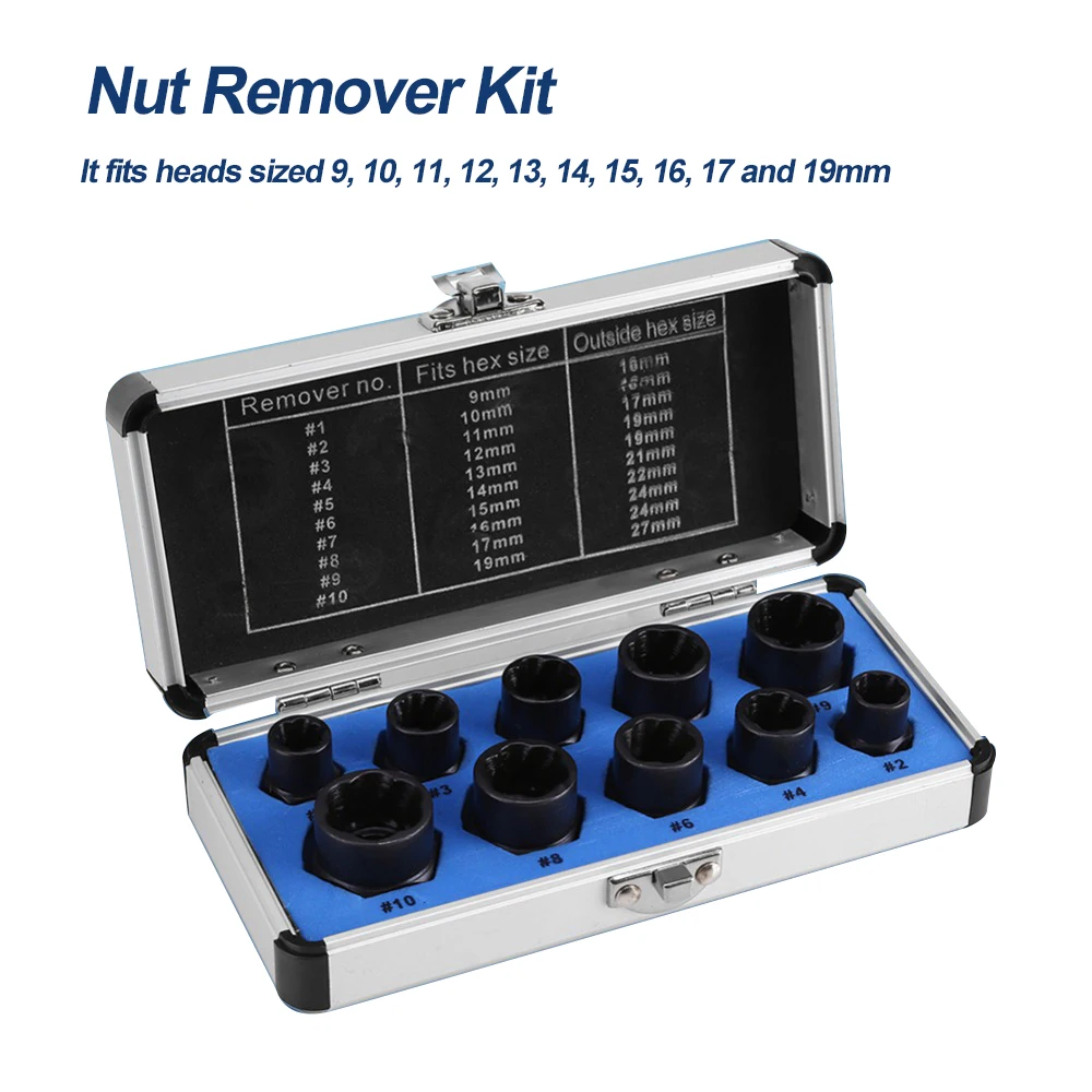 

10Pcs Nut Screw Remover Extractor Damaged Bolt Socket Head Broken Faucet Nut Remover Home Tools Screw Bolt Extractor Tools Kit