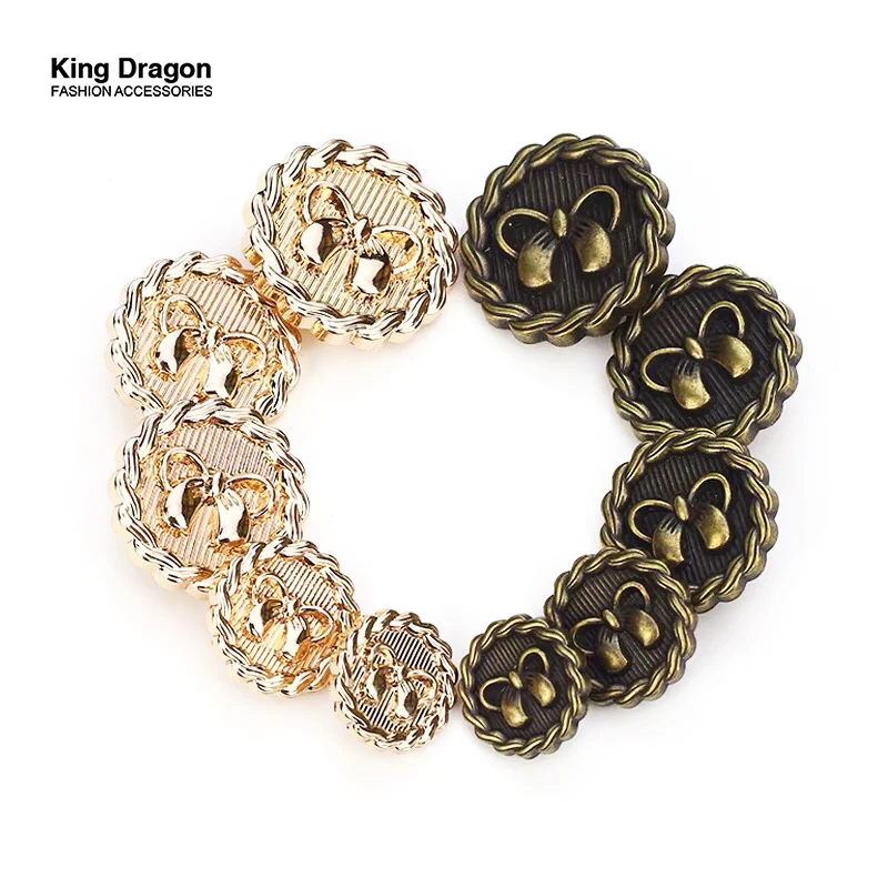 Пуговицы металлические с бантом и жемчугом 6 шт. антикварные для одежды пальто