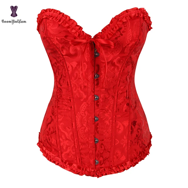 7 Colors Can Be Chosen Women Body Shaper Size XS To 6XL Vintage Pleated Corset Bustier With G String 810# Red