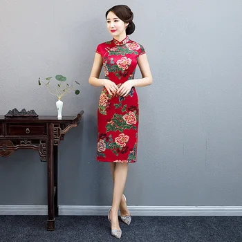 

FZSLCYIYI Daily Improved Cheongsam Dress 2019 Summer Elegant Vintage Floral Print Retro Chinese Qipao Party Dress Oversize 5XL