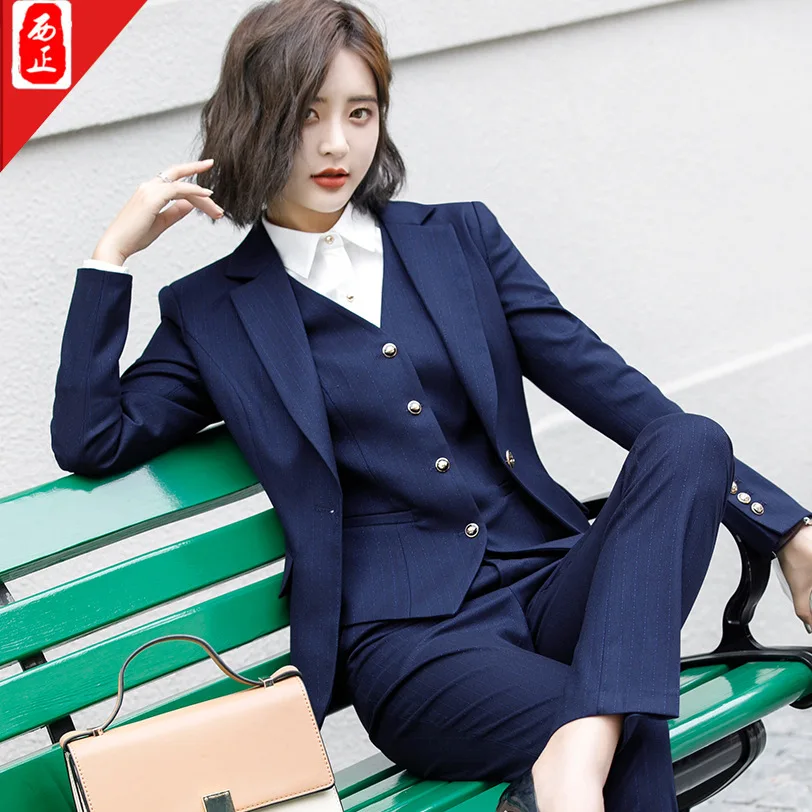 

2018 Autumn And Winter New Style Women Wear Korean-style Elegant Fashion Striped Suit Set Ol Formal Wear Interview Work Clothes