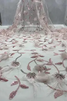 

2020 Premium 3D applique tulle lace African French fabric with full bead embroidery cord lace YYZ873 for royal party dress