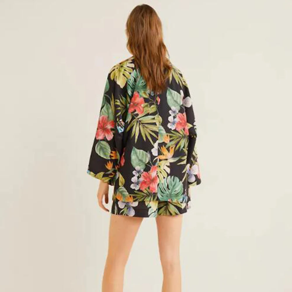 Boho свободные тонкие с принтом тропические кимоно тренчи длинные пальто для женщин Шарм элегантность Femme черное пальто повседневная жизнь Дата Подарок