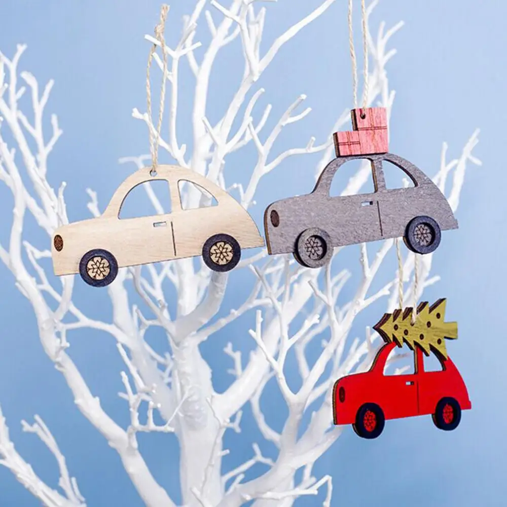 Рождественские украшения Мини Рождественская елка окрашенная деревянная Автомобильная декорация подвеска домашний декор - Цвет: 3pc