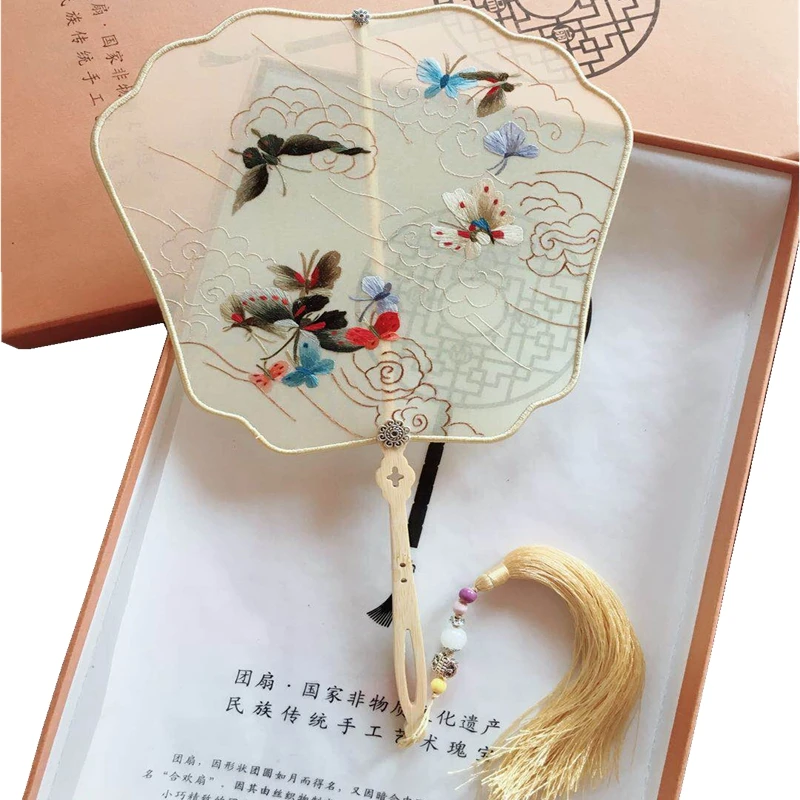 

Craft Gift Chinese Fan Suzhou Embroidery Hand Fan Handmade Double-sided Embroidery Silk Fan