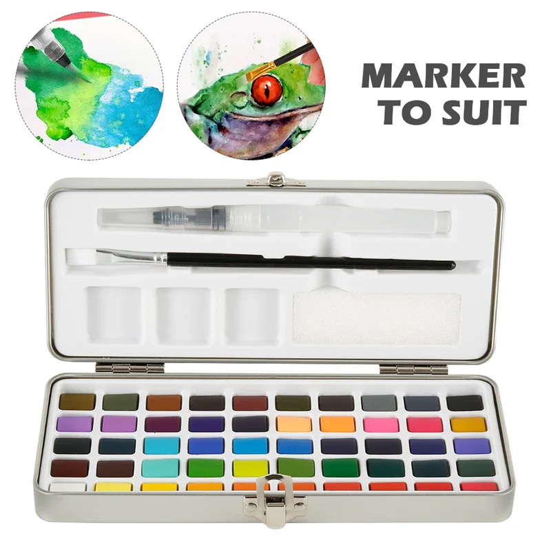 

50color Solid Watercolor Paint Set Portable Metal Box Travel Water Color Pigment for Beginners Enthusiasts Professional Drawing