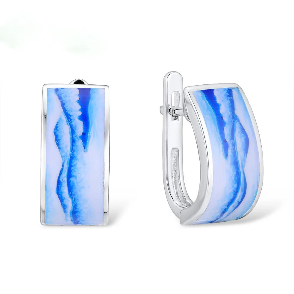 

Vintage Handmade Blue Enamel Silver Earrings for Women Landscape Pattern Painting Dangle Earrings for Wedding Party Jewelry