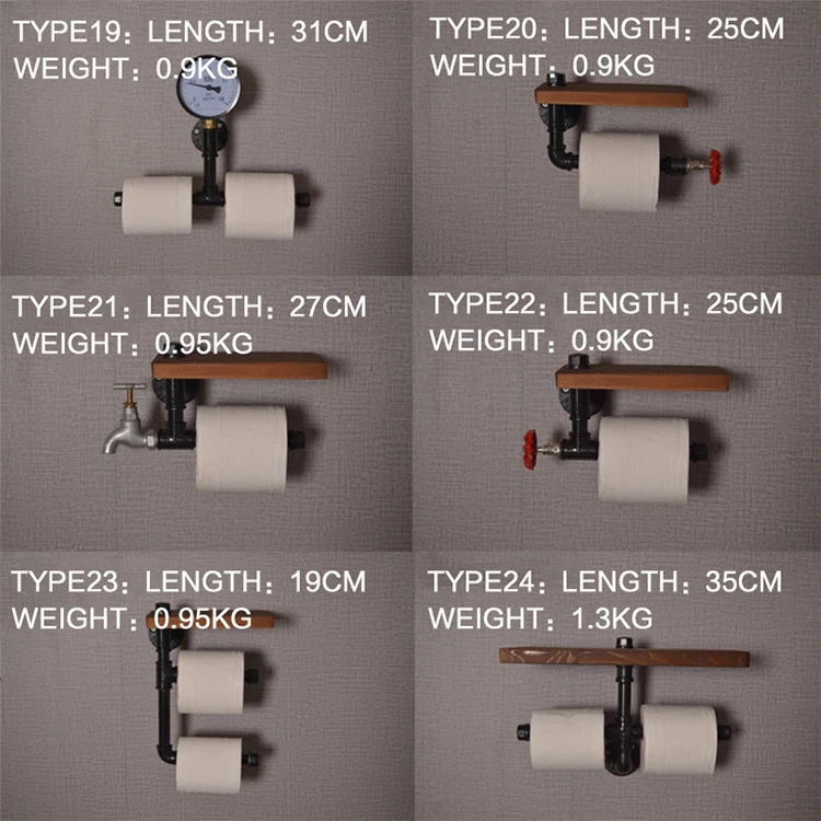 Держатель рулона унитаза Многофункциональный ретро-стиль железная труба настенное крепление бумажная вешалка для полотенец с деревянная полка для хранения вещей