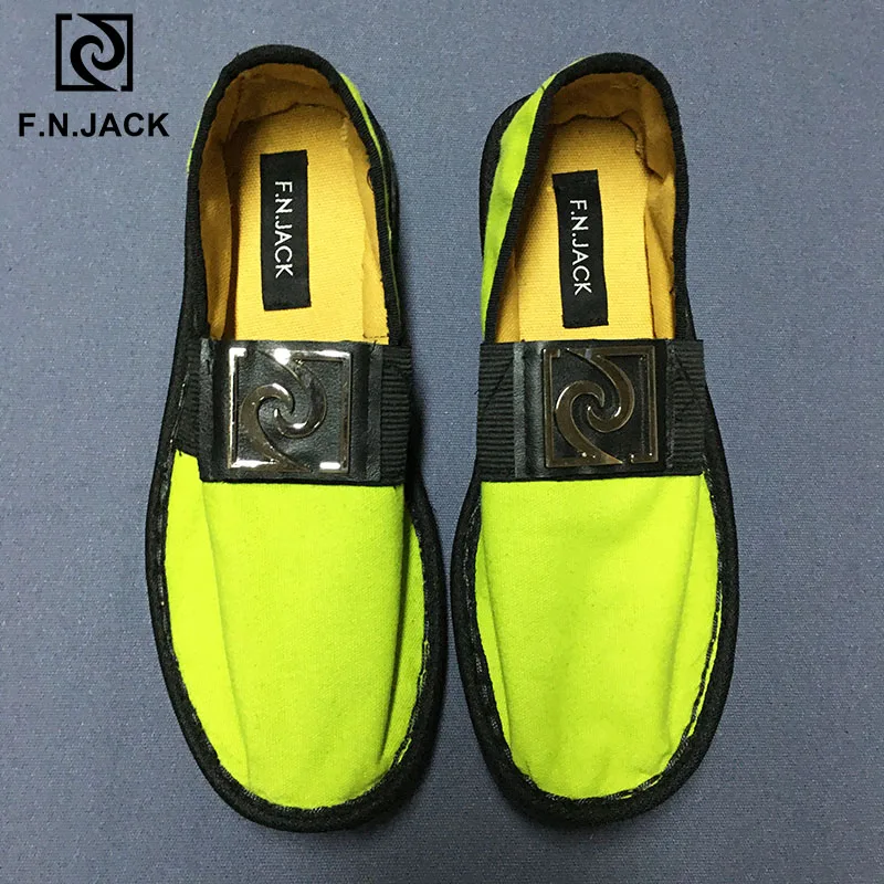 Neon Green F. N. JACK/женские свадебные Парусиновые мокасины с массажной стелькой на резиновой подошве; женская обувь; эспадрильи; Zapatos de mujer; обувь на плоской подошве - Цвет: Neon Green