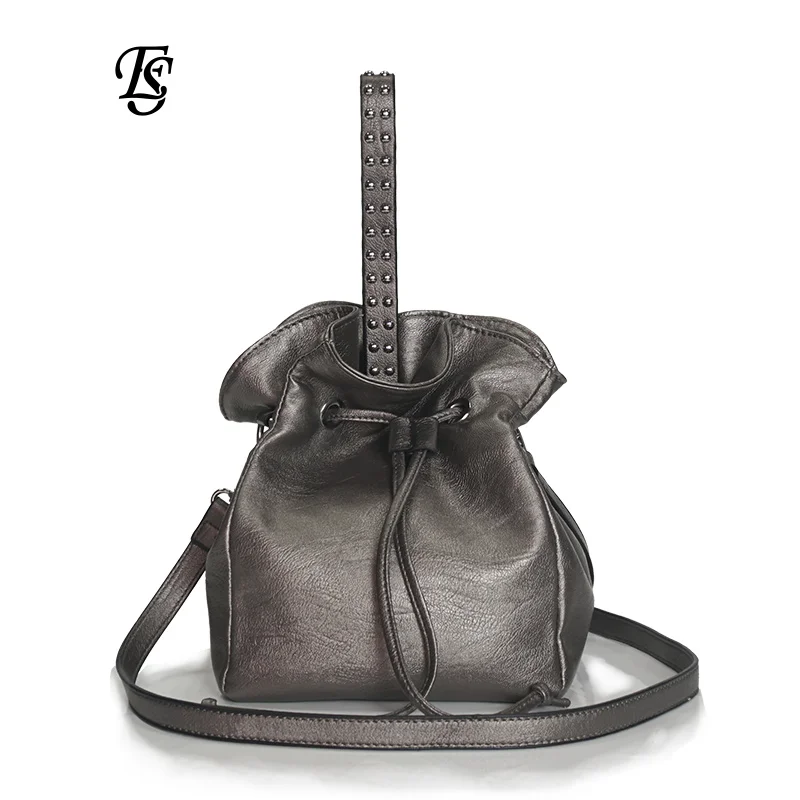 

ESHUNFA Lady'S Handbag Single Shoulder Bag Uncertainty Package Rivet Decoration Draw String Opening Large Capacity Qualitative