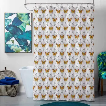 

Shower Curtains Brown Tattoo,Orange Butterflies in Mystical Composition Soul Spirit and Nature Theme, Orange Yellow Pale