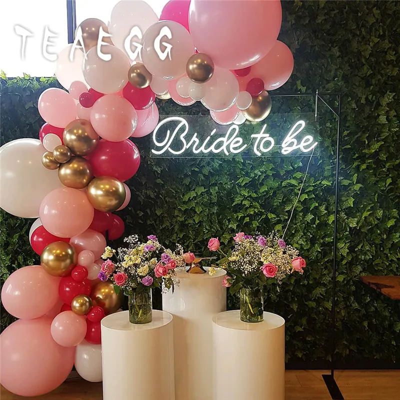 100pcs DIY Bride To Be Wedding Balloon Garland Macaron Pink Latex Gold Metal White Birthday Baby Shower Party Decor Supplies