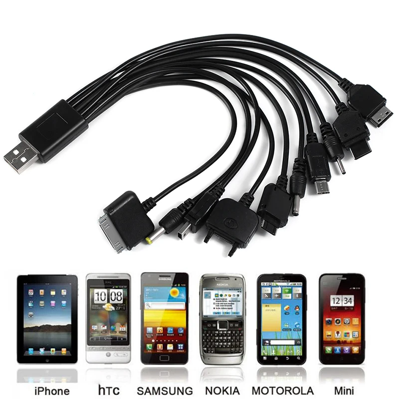 

1PC Consumer Electronics Data Cables 10 in 1 Charger USB Cable for iPod Motorola Nokia Samsung LG Sony Ericsson K750