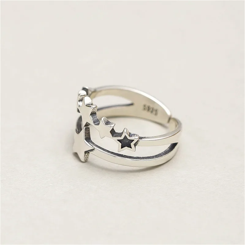

Flyleaf Double Layer Pentagram Star 100% 925 Sterling Silver Rings For Women High Quality Fine Jewelry Femme Open Ring Vintage