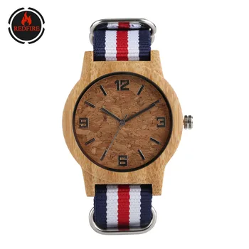 

REDFIRE Creative Nylon Watch Band Wood Watch Men's Watch Quartz Wooden Wristwatch Casual Mens Watches reloj de madera hombres